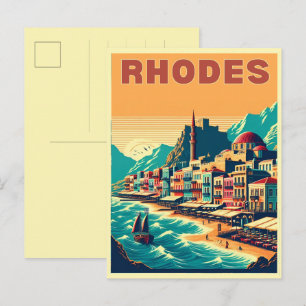 Postal Regalos de viaje de vacaciones a Retro Rhodes City