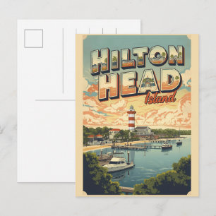 Postal Regalos de viaje vintage del faro de la isla Hilto