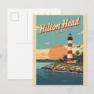 Postal Regalos de viaje vintage faro de la isla Hilton He