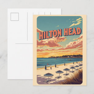 Postal Regalos de viaje vintage faro de la isla Hilton He