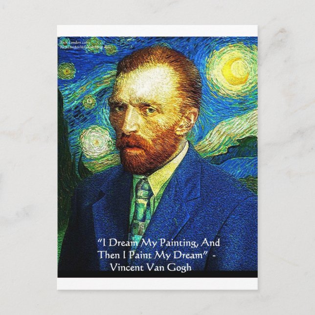 Postal Regalos "Pinta Mis Sueños" de Van Gogh Tazas Tarje (Anverso)