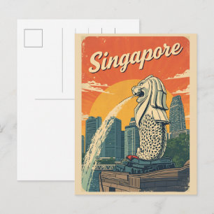 Postal Regalos vintage de Singapur La mascota del Merlion