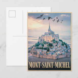 Postal Regalos Vintage Mont-Saint-Michel Francia Normandí