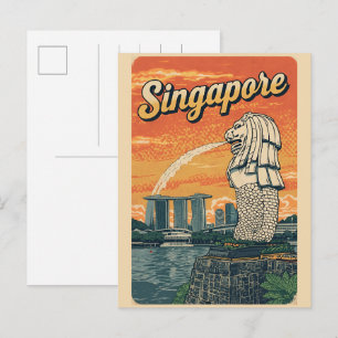 Postal Regalos vintage Singapur La mascota del Merlion
