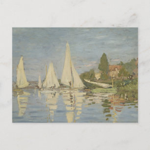 Postal Regatas en Argenteuil, pintura al óleo, Claude Mon