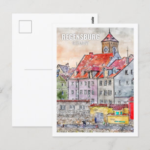 Postal Regensburg Alemania Famoso Travel Place Watercolor