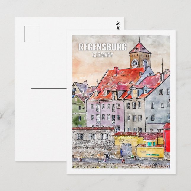 Postal Regensburg Alemania Famoso Travel Place Watercolor (Anverso / Reverso)