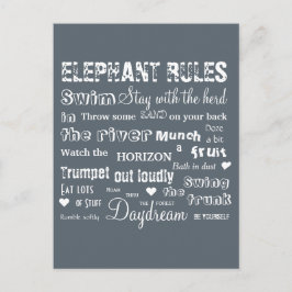 Postal Reglas de elefante poético Postcarta tipográfica