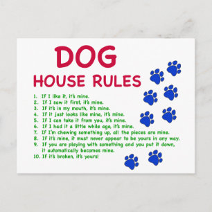 Postal Reglas de la casa del perro - reglas para vivir