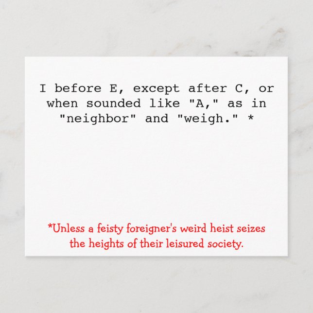 Postal Reglas de ortografía: Antes de E (Anverso)