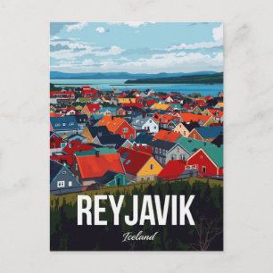 Postal Reikiavik Islandia Paisaje Urbano Colorido