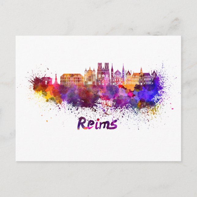 Postal Reims skyline in watercolor (Anverso)