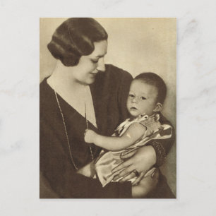 Postal Reina Astrid de Bélgica con el Príncipe Alberto