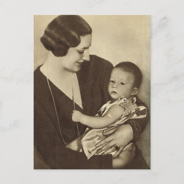 Postal Reina Astrid de Bélgica con el Príncipe Alberto (Anverso)