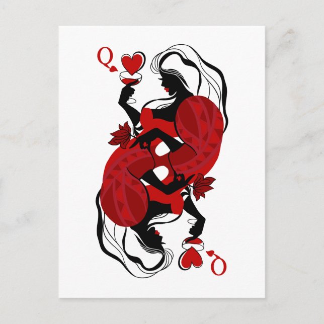 Postal Reina de corazones. Carta de juego de moda (Anverso)