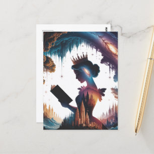 Postal Reina de cuento de hadas leyendo