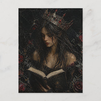 Postal Reina de fantasía oscura leyendo