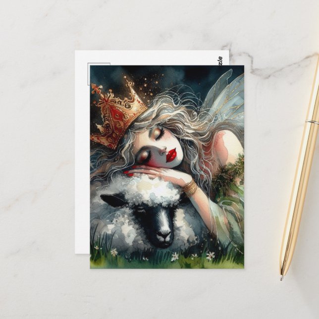 Postal Reina de hadas duerme en su oveja Mascota (Anverso/Reverso In Situ)