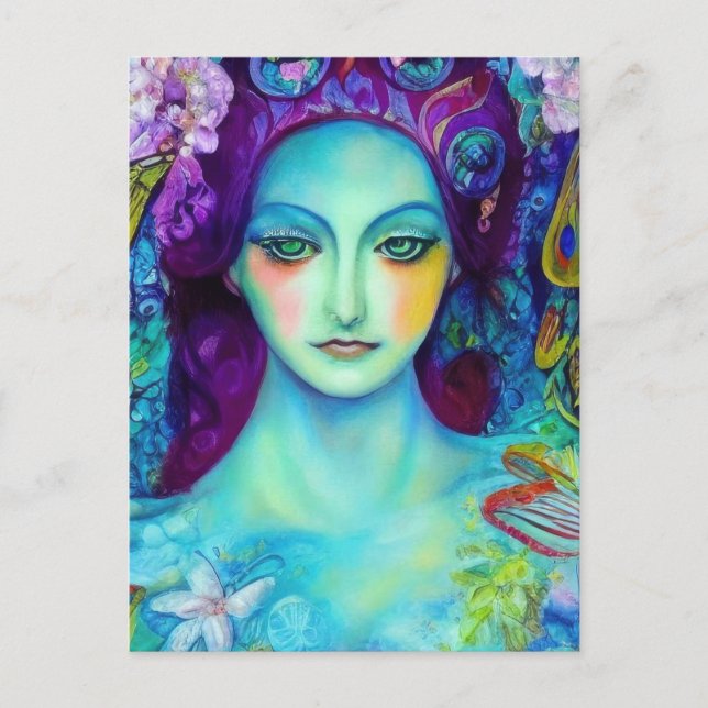 Postal Reina de hadas encantada con mariposas (Anverso)