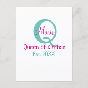 Postal Reina de la cocina monograma minimo verde rosa sim