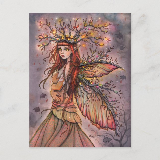Postal Reina de Otoño Fantasy Art por Molly Harrison (Anverso)