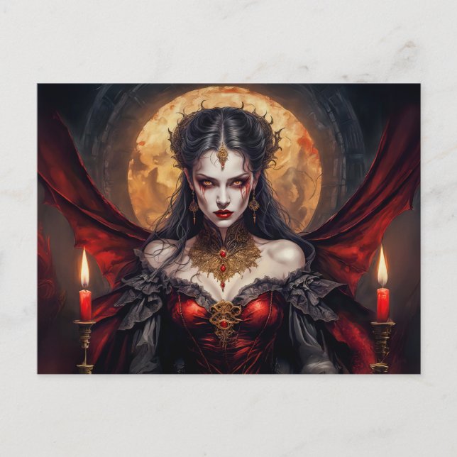 Postal Reina de vampiros bajo luna resplandeciente (Anverso)