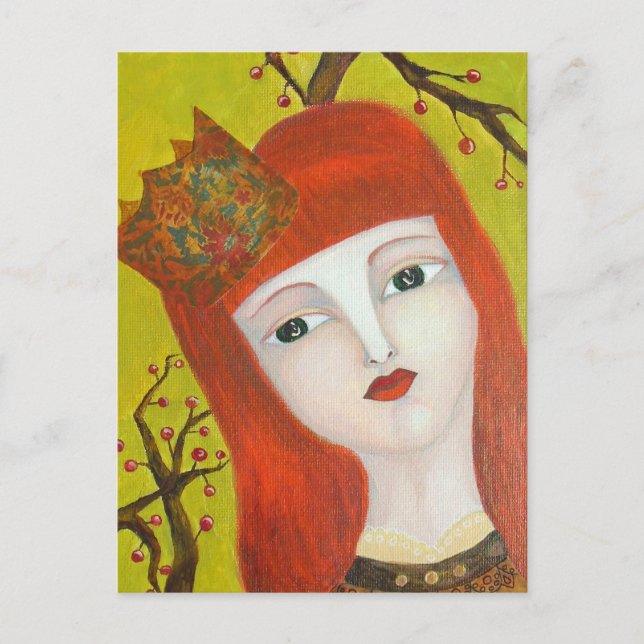 Postal Reina del bosque. Pintura de retrato chica de cuen (Anverso)