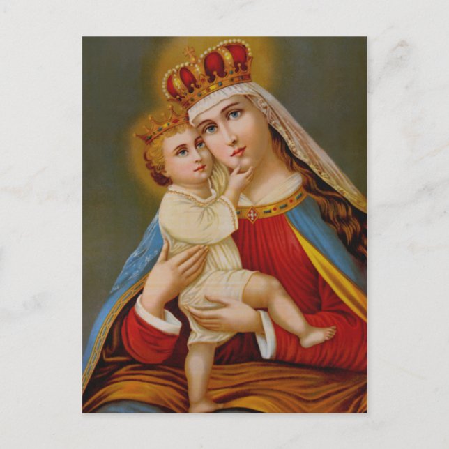 Postal Reina del Cielo Bendita Virgen María Bebé Jesús (Anverso)