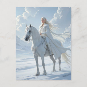 Postal Reina Elfa Cabalgando un Majestuoso Caballo Blanco