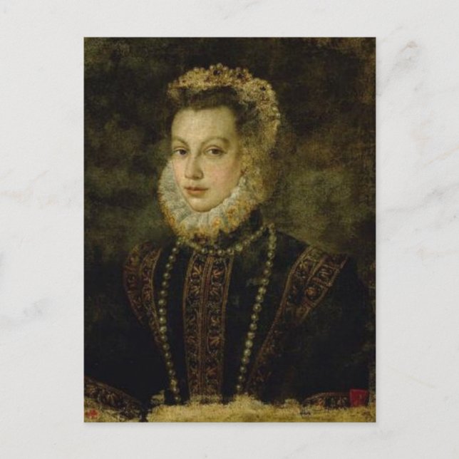 Postal Reina Elisabeth de España por Sofonisba Anguissola (Anverso)