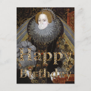 Postal Reina Isabel I chicle blanco Feliz Cumpleaños