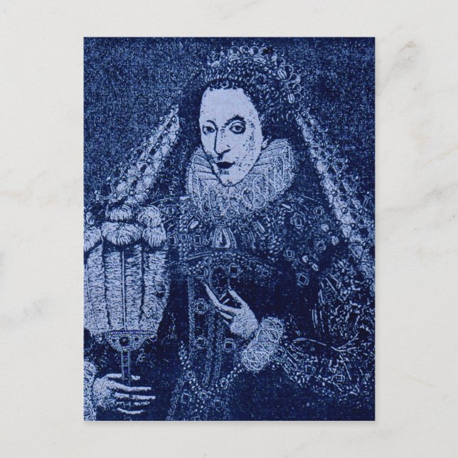 Postal Reina Isabel I en azul (Anverso)