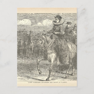 Postal Reina Isabel I en Tilbury Antiguo grabado