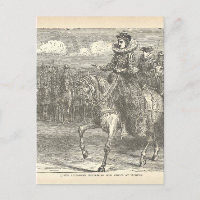 Postal Reina Isabel I en Tilbury Antiguo grabado (Anverso)