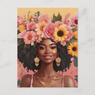 Postal Reina negra floral afro melanina mujer amor floral