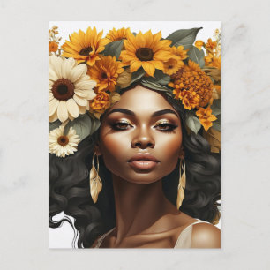 Postal Reina negra floral afro melanina mujer amor floral