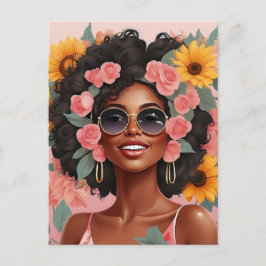 Postal Reina negra floral afro melanina mujer amor floral