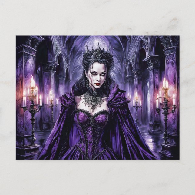 Postal Reina vampira en castillo gótico (Anverso)