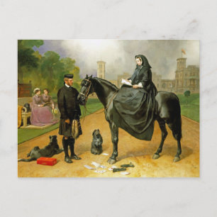 Postal Reina Victoria en la silla de caballo y John Brown