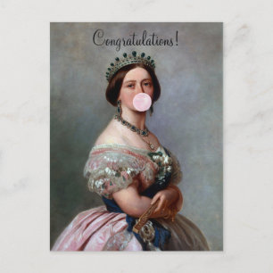 Postal Reina Victoria satén rosa soplando chicle rosa