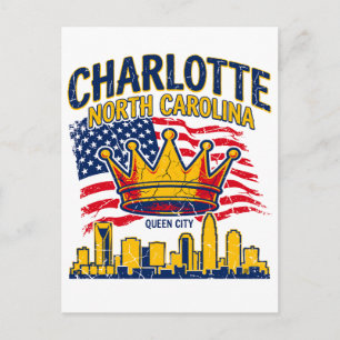 Postal Reina Vintage Charlotte Carolina del Norte Silueta