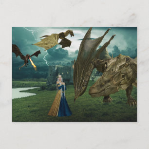 Postal Reina y Dragones Castillo Wyvern de fuego que resp