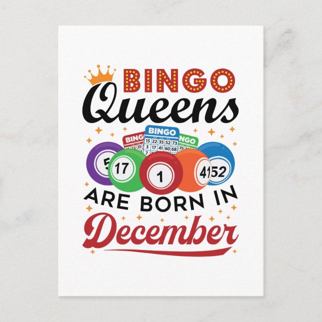 Postal Reinas del Bingo de Cumpleaños Bingo Nacen en Dici (Anverso)