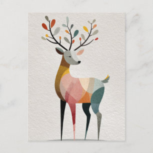 Postal Reindeo de color de agua Minimalista navidad escan