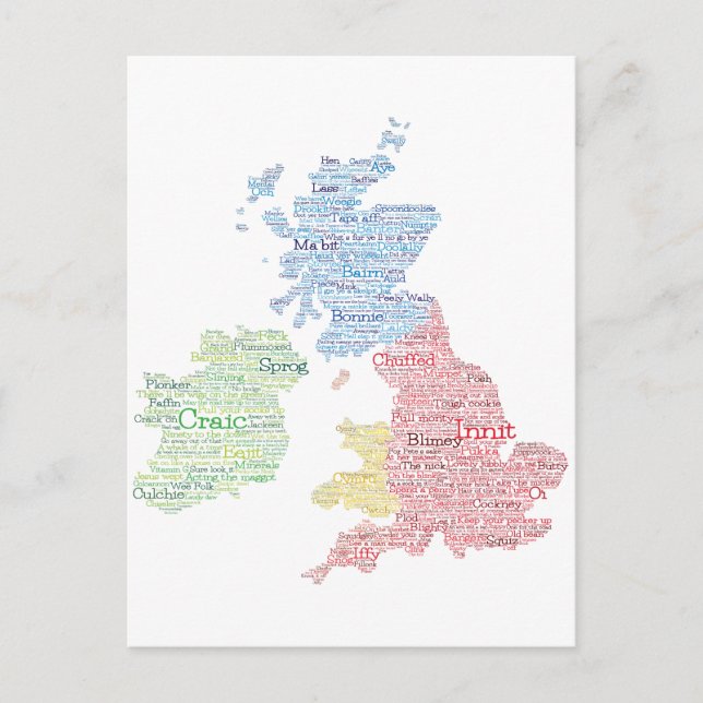 Postal Reino Unido / Gran Bretaña Mapa de arte de palabra (Anverso)