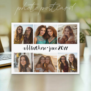 Postal Rejilla de 6 fotos - Texto personalizado blanco -
