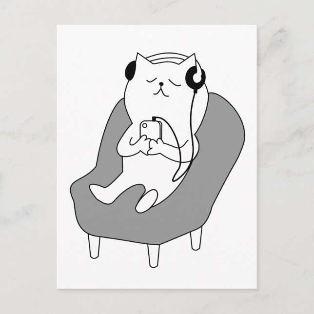 Postal Relajación de gatos escuchando música en auricular (Anverso)
