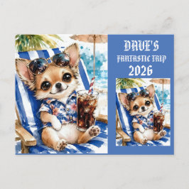 Postal Relajación de Playa con Chihuahua Macho en Vacacio