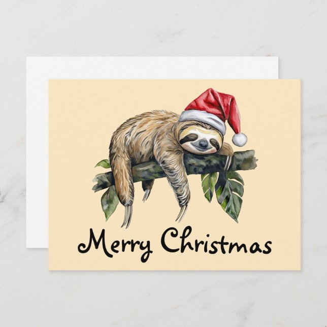 Postal Relajación de Sloth con un gorra Navidad 1 (Anverso / Reverso)