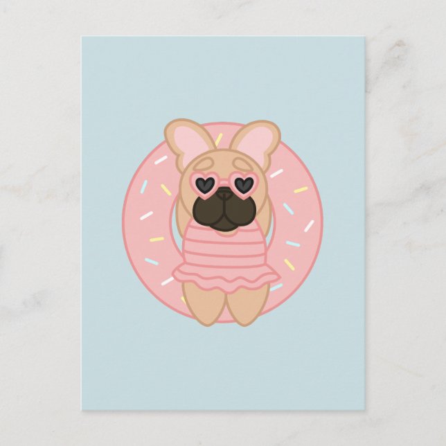 Postal Relajante Bulldog francés Fawn en Lilo (Anverso)